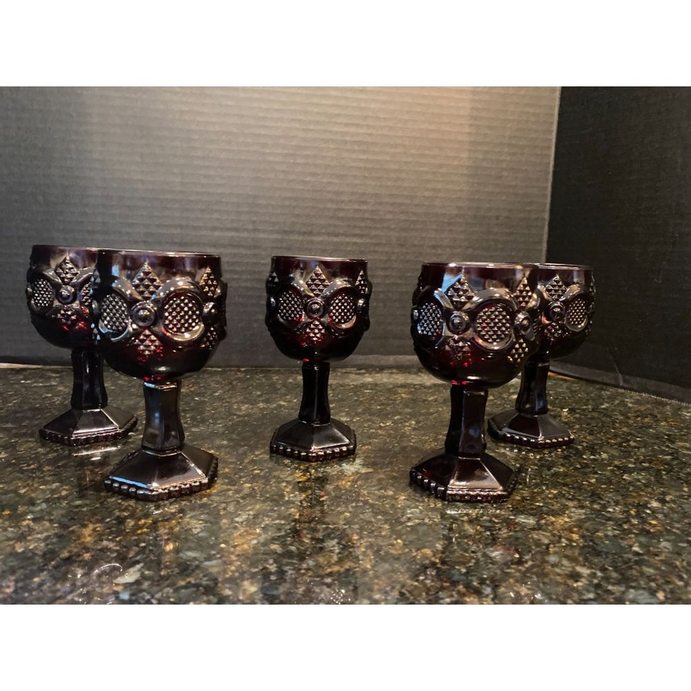 Avon Cape Cod, Ruby Red, 4 1/2" Mini Cordial or Wine Goblets (Qty. 5)
